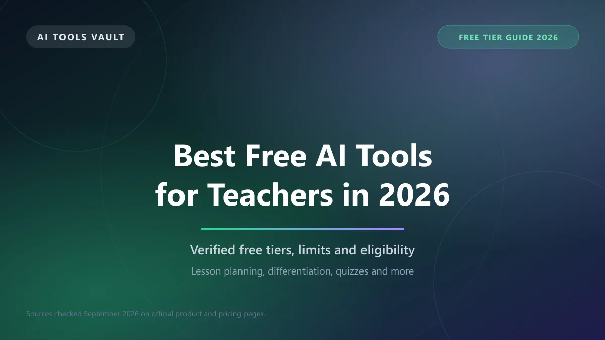 Best free AI tools for teachers in 2026 cover showing verified free tiers, limits and eligibility