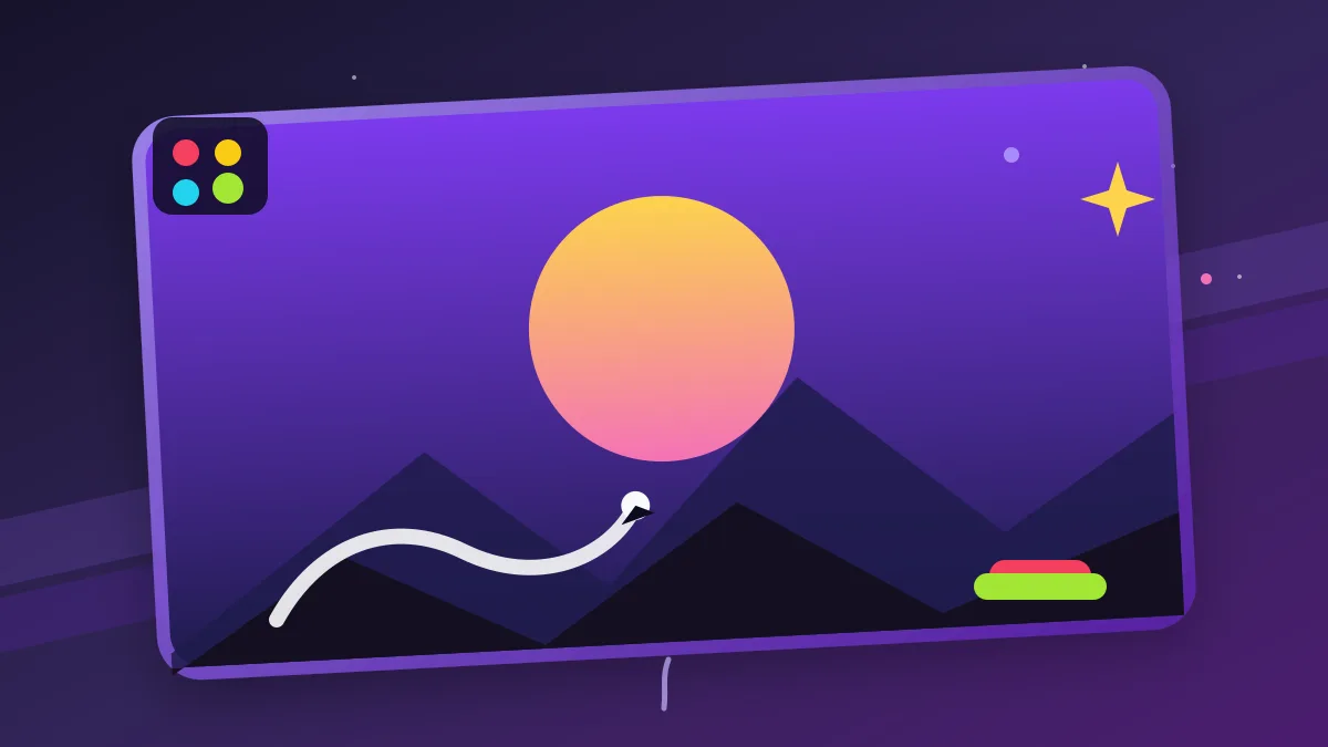 Abstract editorial illustration for a ChatGPT Images 2.5 review showing an AI image generation and editing concept with a floating canvas, mountain scene, and color palette.