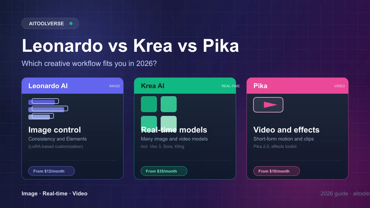 Leonardo AI vs Krea AI vs Pika: A 2026 Comparison article cover image