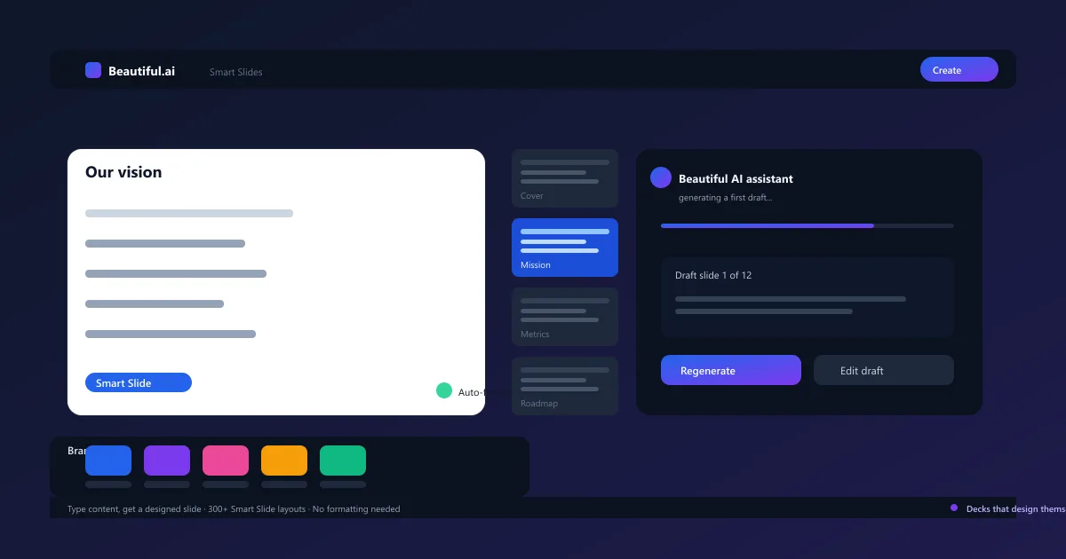 Beautiful.ai smart slides interface showing auto-adjusting presentation design
