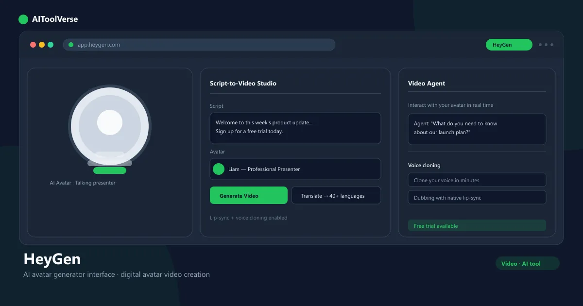 HeyGen AI avatar generator interface showing digital avatar video creation