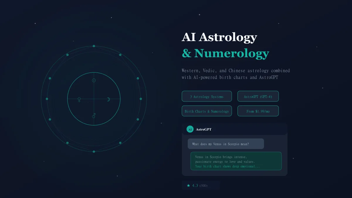 Jeffrey Célavie AI astrology app showing birth chart generation and AstroGPT chatbot interface