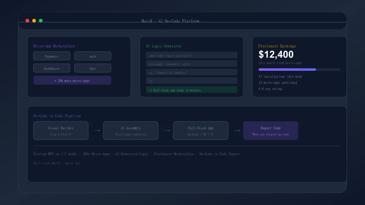 MarsX interface showing AI-powered no-code micro-app builder