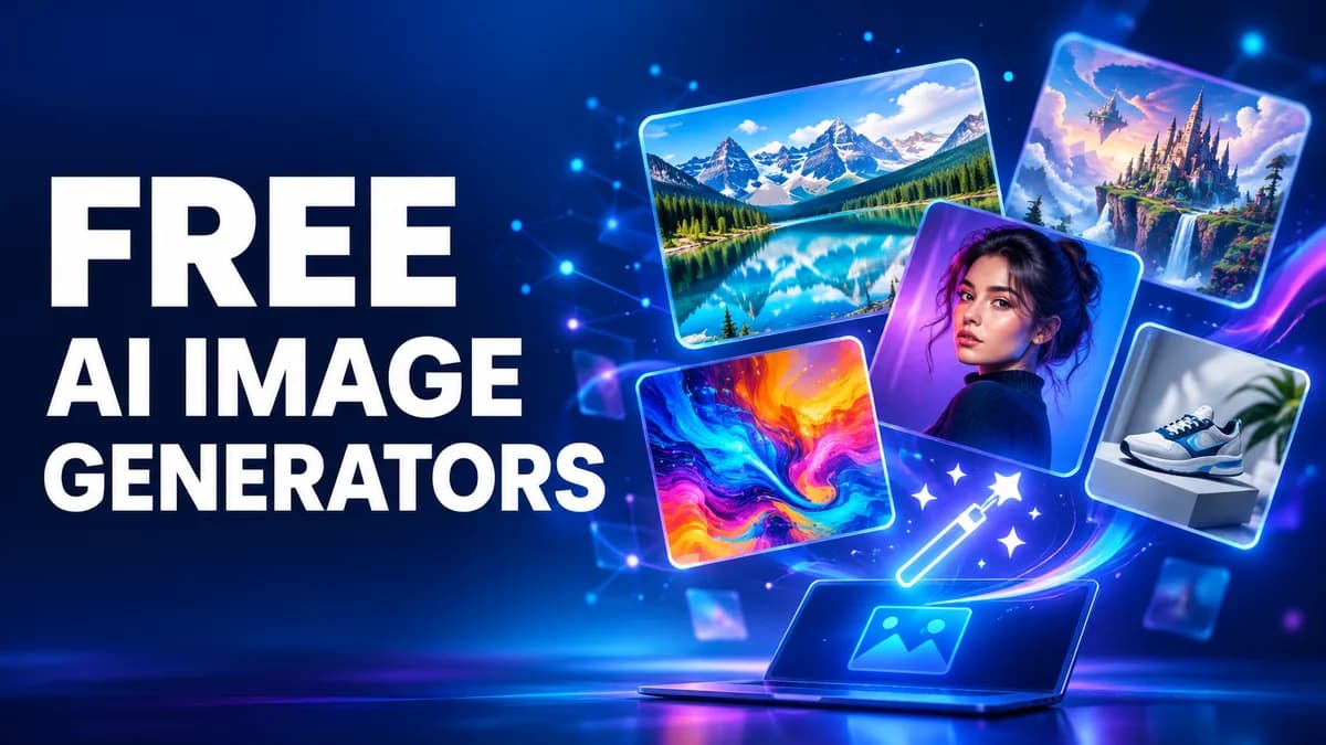 Editorial cover for the free AI image generators guide, which compares free-tier limits, watermarks and commercial-use terms in 2026.