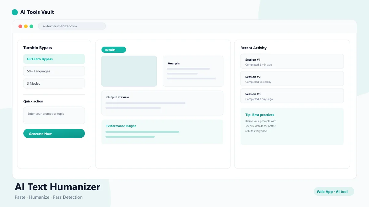 AI Text Humanizer interface showing input text and humanized output side by side
