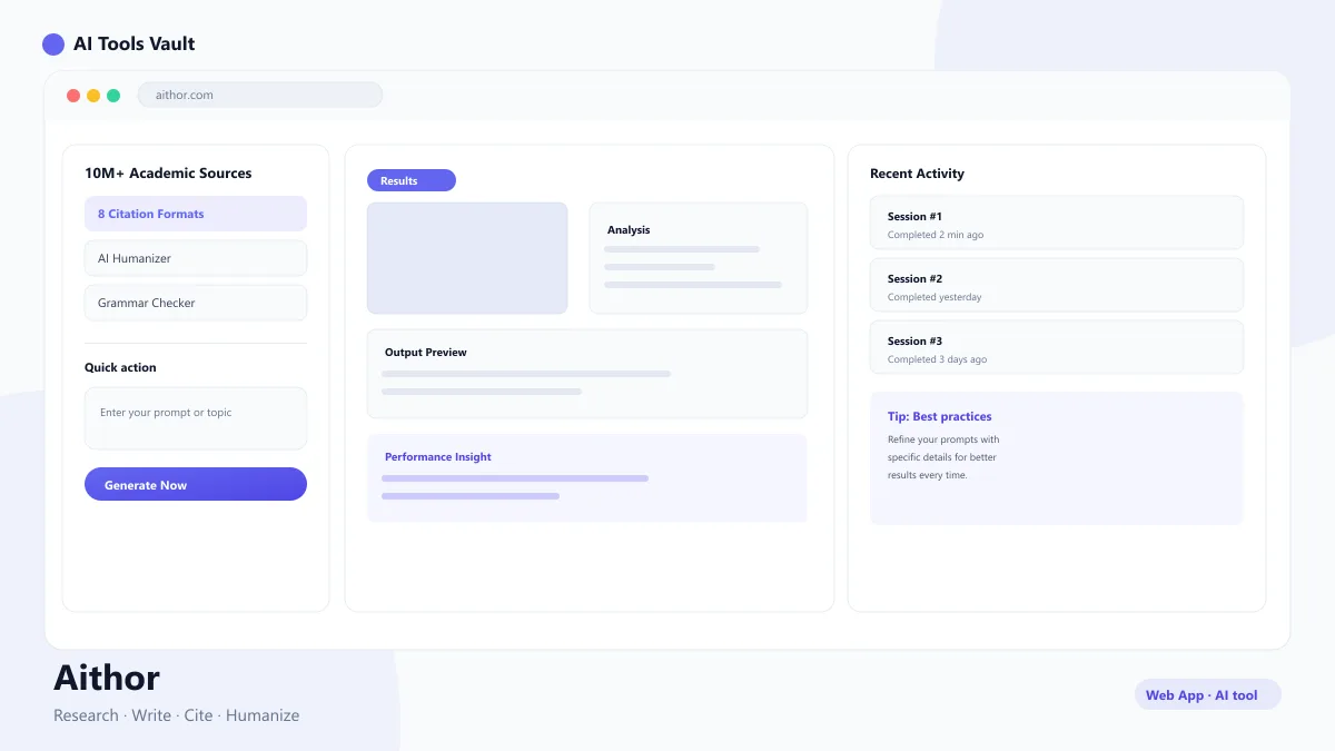 Aithor AI essay writer interface with academic source database and citation generator