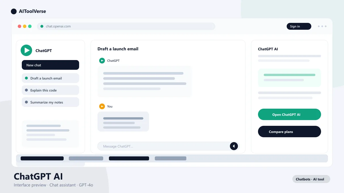 ChatGPT AI dashboard interface showing a chat conversation