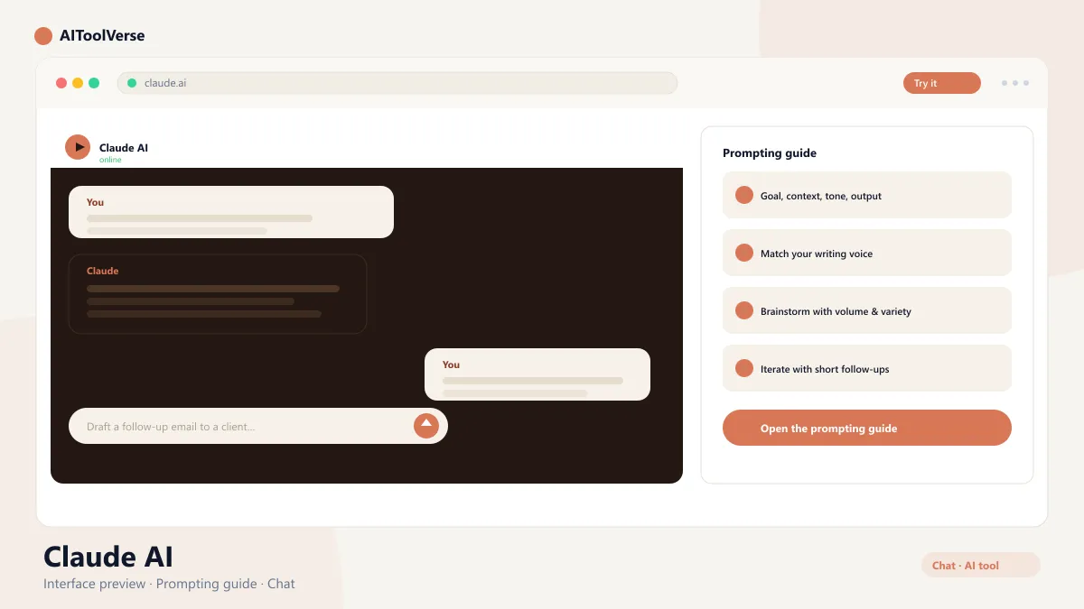Claude AI chat interface showing prompting guide example