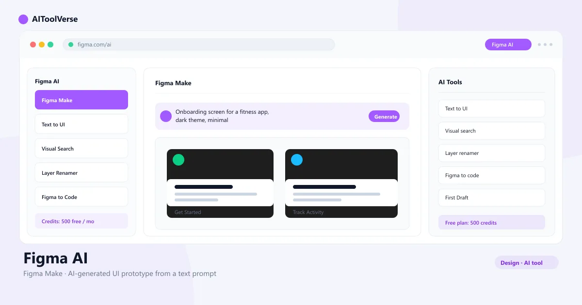 Figma AI Make interface showing AI-generated UI prototype from text prompt