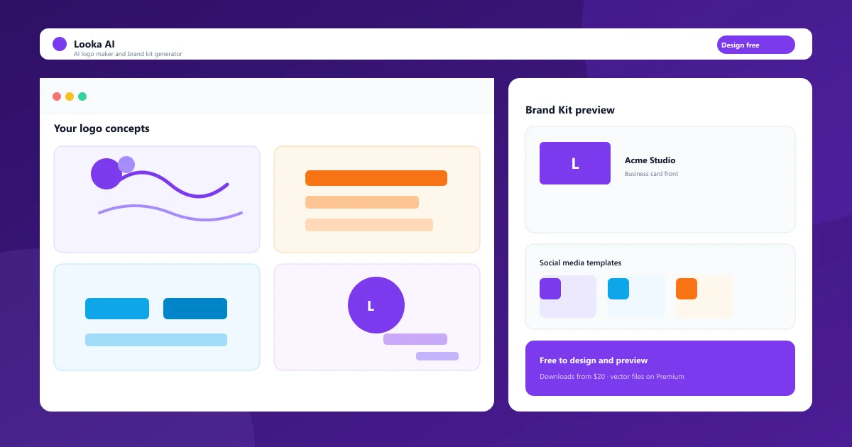 Looka AI logo maker interface showing AI-generated brand identity