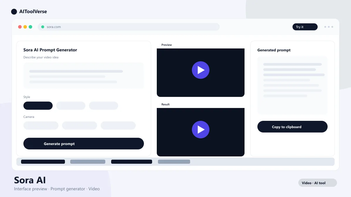 Online Sora AI prompt generator tool interface