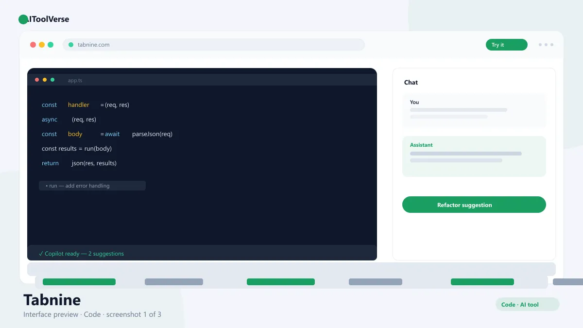 Tabnine AI code completion interface in IDE